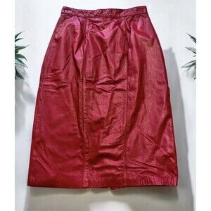 VTG Evan Davies 100% Leather Red Pencil Skirt Lined Size 6 high waist korea